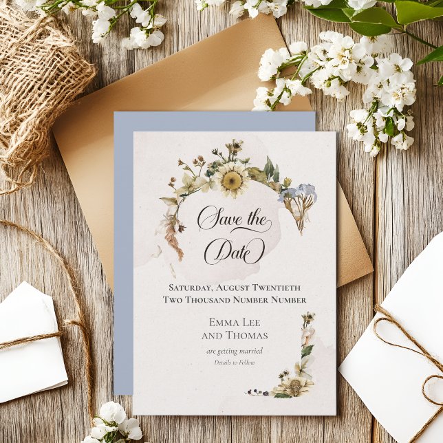 Save The Date Mariage aux fleurs sauvages séchées d'été (Créateur téléchargé)
