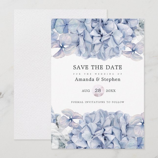 Save The Date Mariage aux Hortensias Bleus (Devant / Derrière)