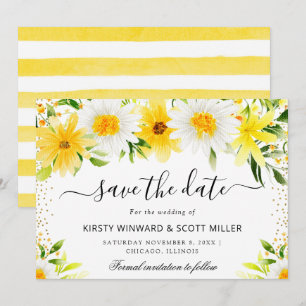 Save The Date Mariage aux marguerites et fleurs jaunes d'été