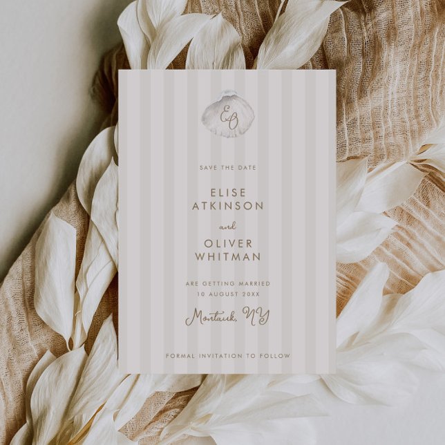 Save The Date Mariage aux rayures côtières avec monogramme de co (Créateur téléchargé)