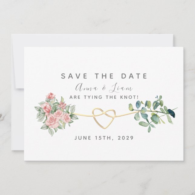 Save The Date Mariage aux Roses Roses et au Feuillage (Devant)