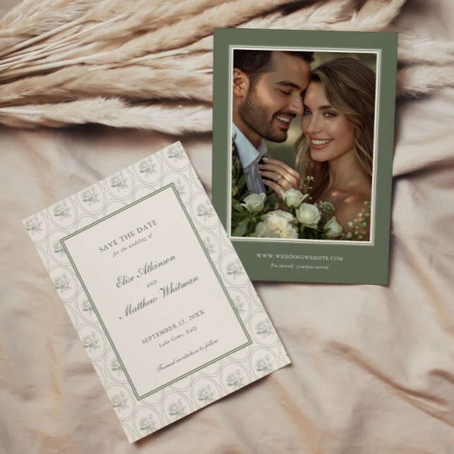 Save The Date Mariage aux Roses Vert Sauge (Créateur téléchargé)