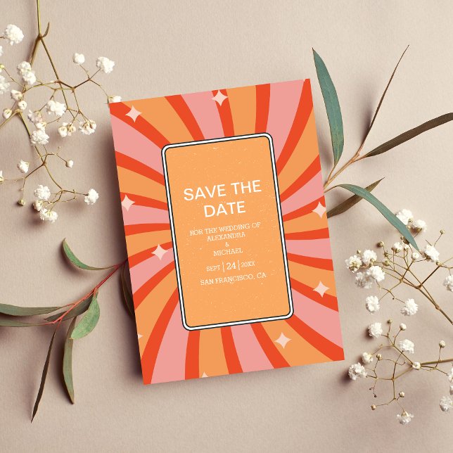 Save The Date Mariage aux tons feutrés sur le thème rétro groovy (Créateur téléchargé)