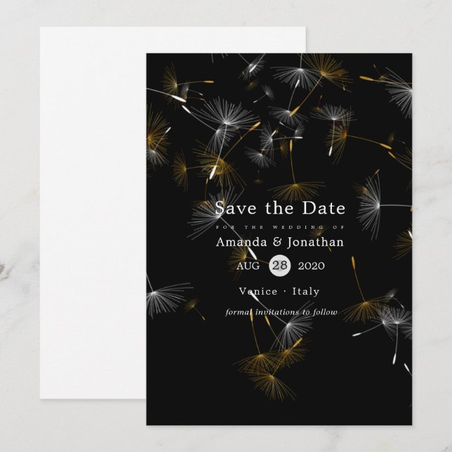 Save The Date Mariage avec confettis de pissenlit (Devant / Derrière)