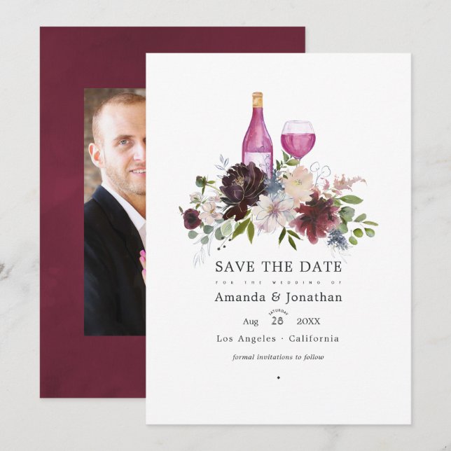 Save The Date Mariage avec dégustation de vin bordeaux et rose (Devant / Derrière)