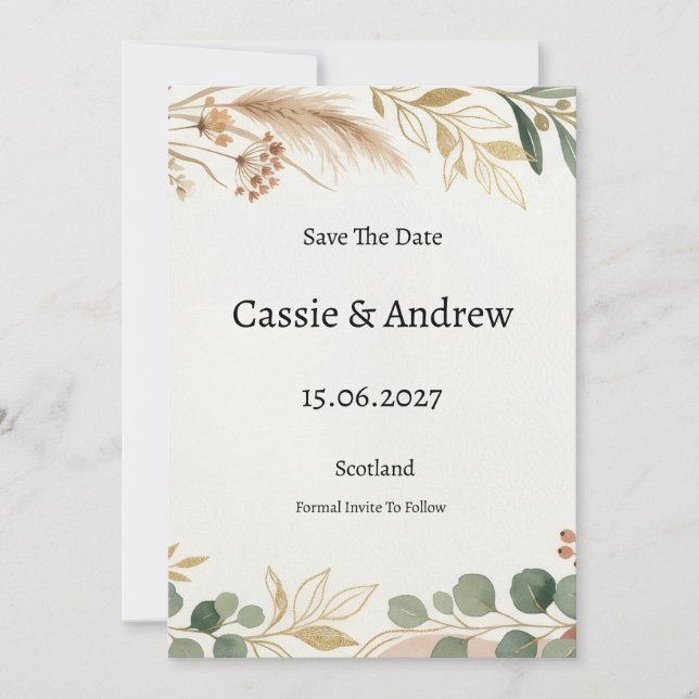 Save The Date Mariage avec feuillage d'eucalyptus (Devant)