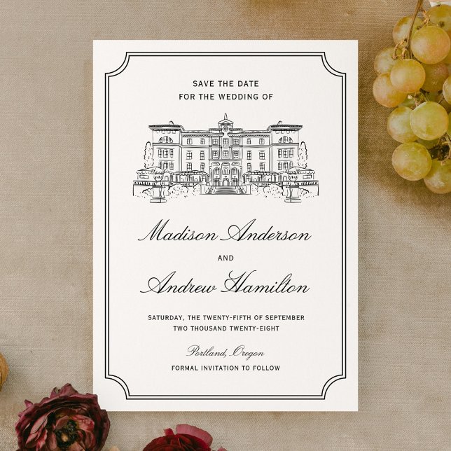 Save The Date Mariage avec illustration de domaine classique (Créateur téléchargé)