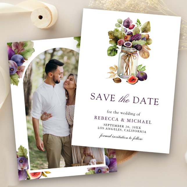 Save The Date Mariage avec Photo de Pot Mason Figue Violette Rus (Créateur téléchargé)