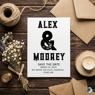 Save The Date Mariage avec typographie noire vintage rustique et