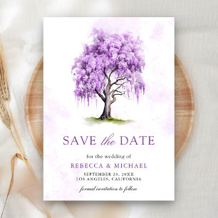 Save The Date Mariage avec un Arbre Fleurissant de Glycine Viole