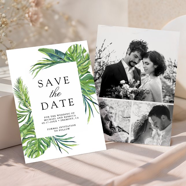 Save The Date Mariage avec un collage de photo de palmier Monste (Créateur téléchargé)
