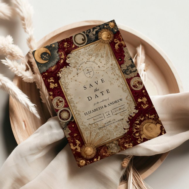 Save The Date Mariage baroque céleste cramoisi (Créateur téléchargé)