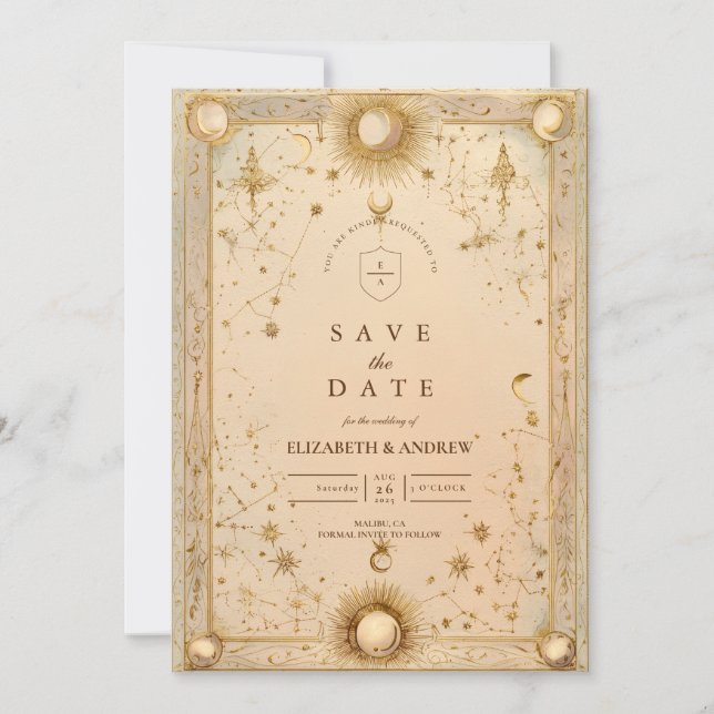 Save The Date Mariage Baroque Céleste Doré (Devant)