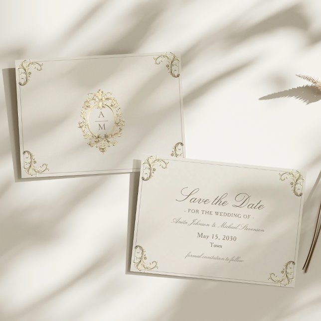 Save The Date Mariage Baroque Crème et Or (Créateur téléchargé)