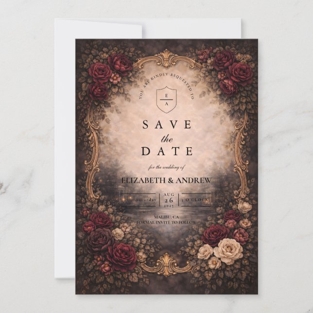 Save The Date Mariage baroque européen antique (Devant)