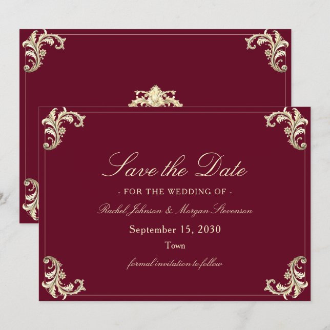 Save The Date Mariage Baroque Or de Bourgogne (Devant / Derrière)