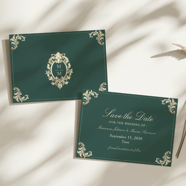 Save The Date Mariage Baroque Or Vert Émeraude (Créateur téléchargé)