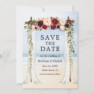 Save The Date Mariage Beach Canopy Aquarelle Bourgogne Floral