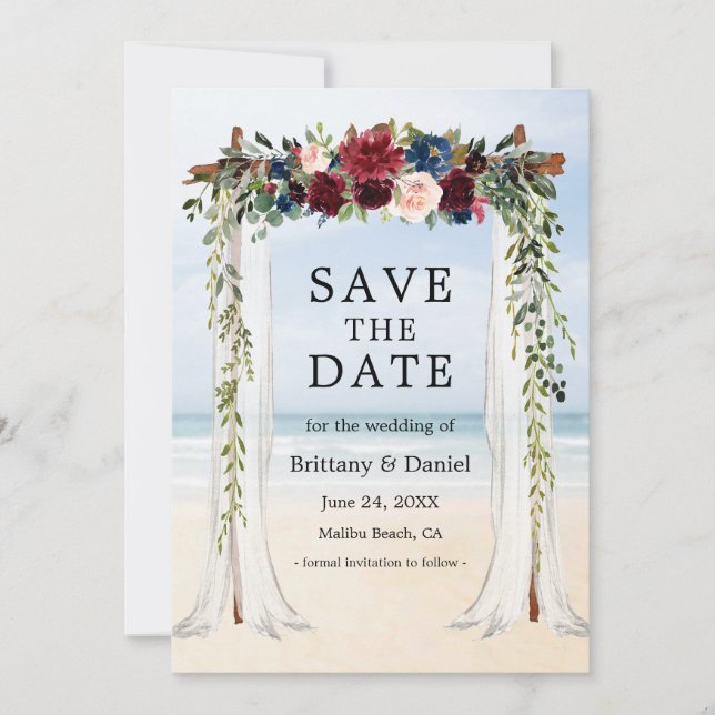 Save The Date Mariage Beach Canopy Aquarelle Floral (Devant)