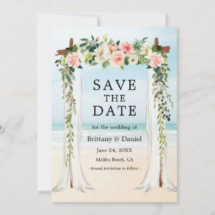 Save The Date Mariage Beach Canopy Aquarelle rose Blanc Floral