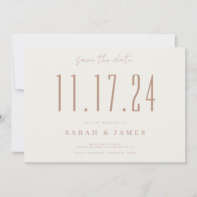 Save The Date Mariage Beige Chic Date Non Photo Enregistrer La D (Devant)