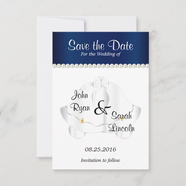 Save The Date Mariage Bells en bleu marine - Enregistrer la date (Devant)