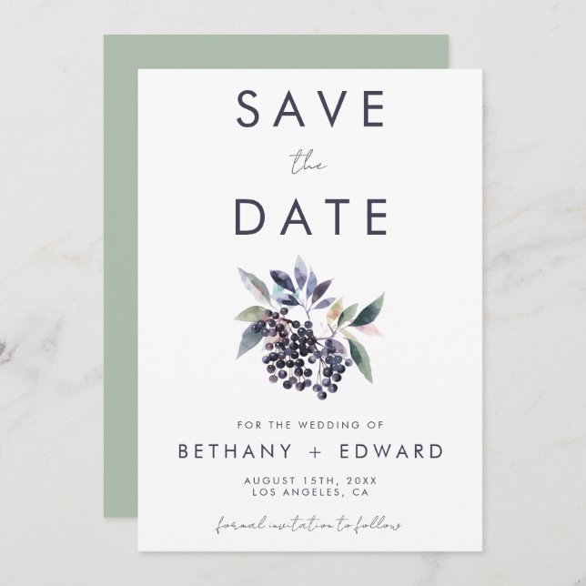 Save The Date Mariage Berry minimal (Devant / Derrière)