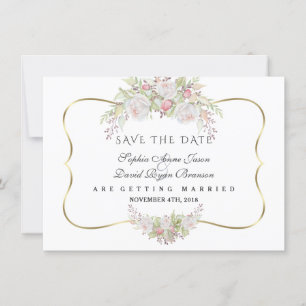 Save The Date Mariage Blanc Chic Roses Roses Bleu Nuit Or