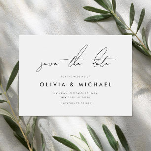 Save The Date Mariage blanc minimaliste moderne Sauvez la date