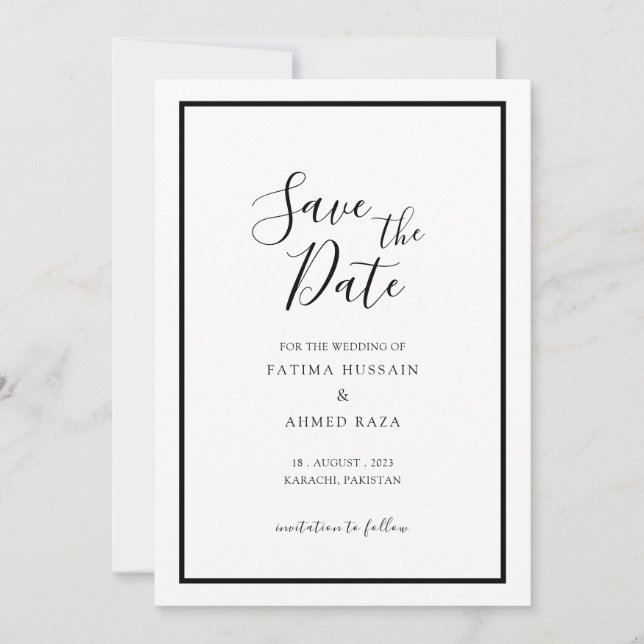 Save The Date Mariage Blanc Musulman Moderne Minimal Enregistrer (Devant)