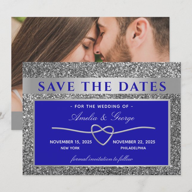 Save The Date Mariage Bleu Argent Enregistrer La Date (Devant / Derrière)