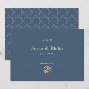 Save The Date Mariage bleu avec Motif en lattes