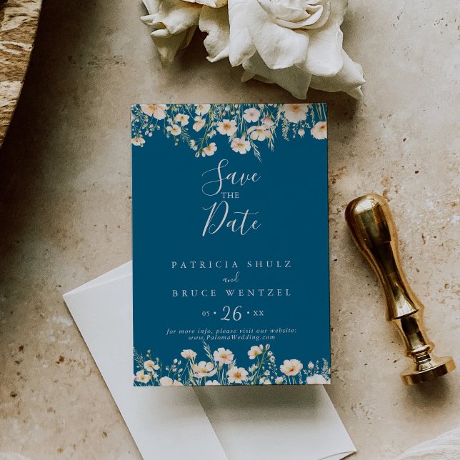 Save The Date Mariage Bleu Boho classique Fleur sauvage (Créateur téléchargé)