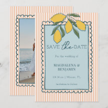 Mariage bleu côtier à rayures pêche citron italien