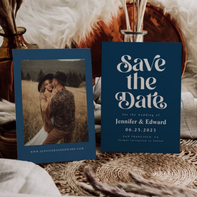Save The Date Mariage bleu de la marine rétro (Créateur téléchargé)