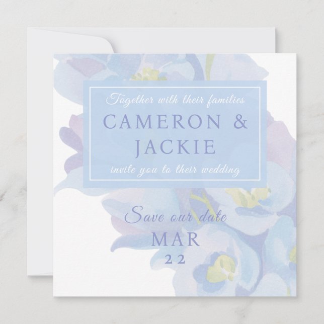 Save The Date Mariage Bleu Delphinium  (Devant)