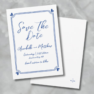 Save The Date Mariage Bleu Dessiné à la Main