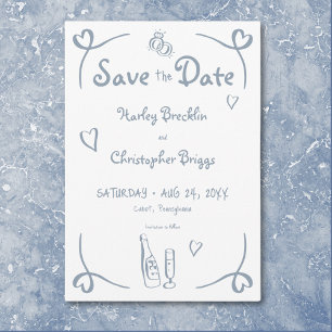 Save The Date Mariage bleu Dusty dessiné main rétro Whimsical