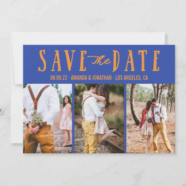 Save The Date Mariage bleu et orange Enregistrer la photo Date (Devant)