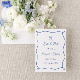 Save The Date Mariage bleu français à main lunaire