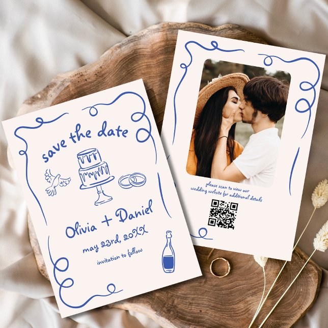 Save The Date Mariage bleu funky fantaisiste dessiné à la main (Créateur téléchargé)