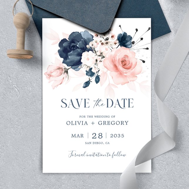 Save The Date Mariage bleu marine et rose pâle (Créateur téléchargé)