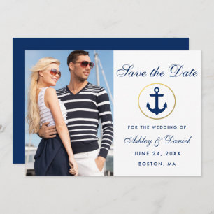 Save The Date Mariage Bleu Nautique Enregistrer la photo Date