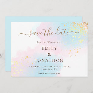 Save The Date Mariage bleu or rose pastel Watercolor