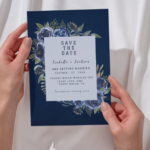 Save The Date Mariage Bleu Poussiéreux Champagne Ivoire