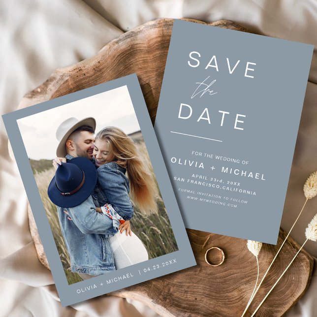 Save The Date Mariage Bleu Poussiéreux Enregistrer la Date Photo (Créateur téléchargé)
