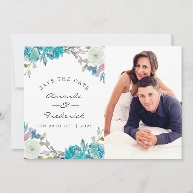 Save The Date Mariage Bleu Poussiéreux et Turquoise Enregistrer  (Devant)