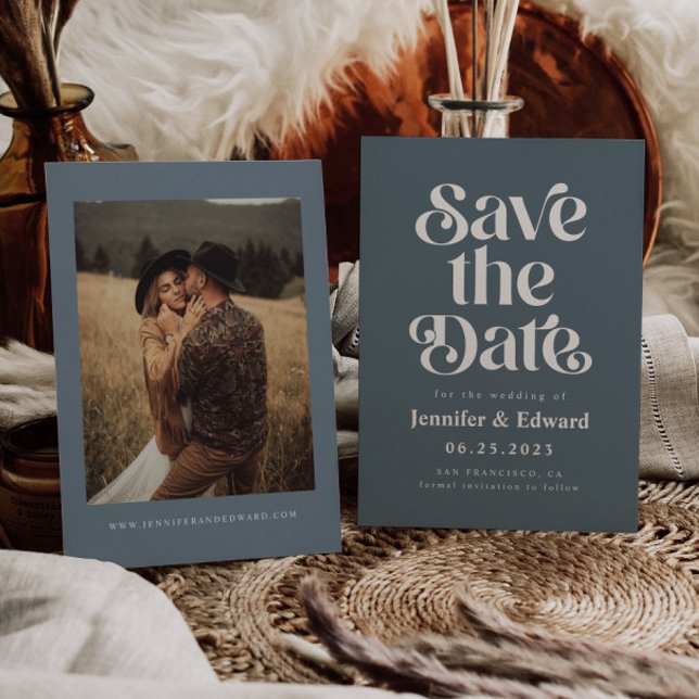 Save The Date Mariage bleu rétro (Créateur téléchargé)