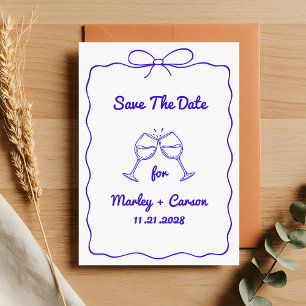 Save The Date Mariage bleu royal à main lunaire