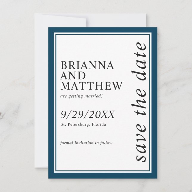 Save The Date Mariage bleu simple de la marine classique Enregis (Devant)